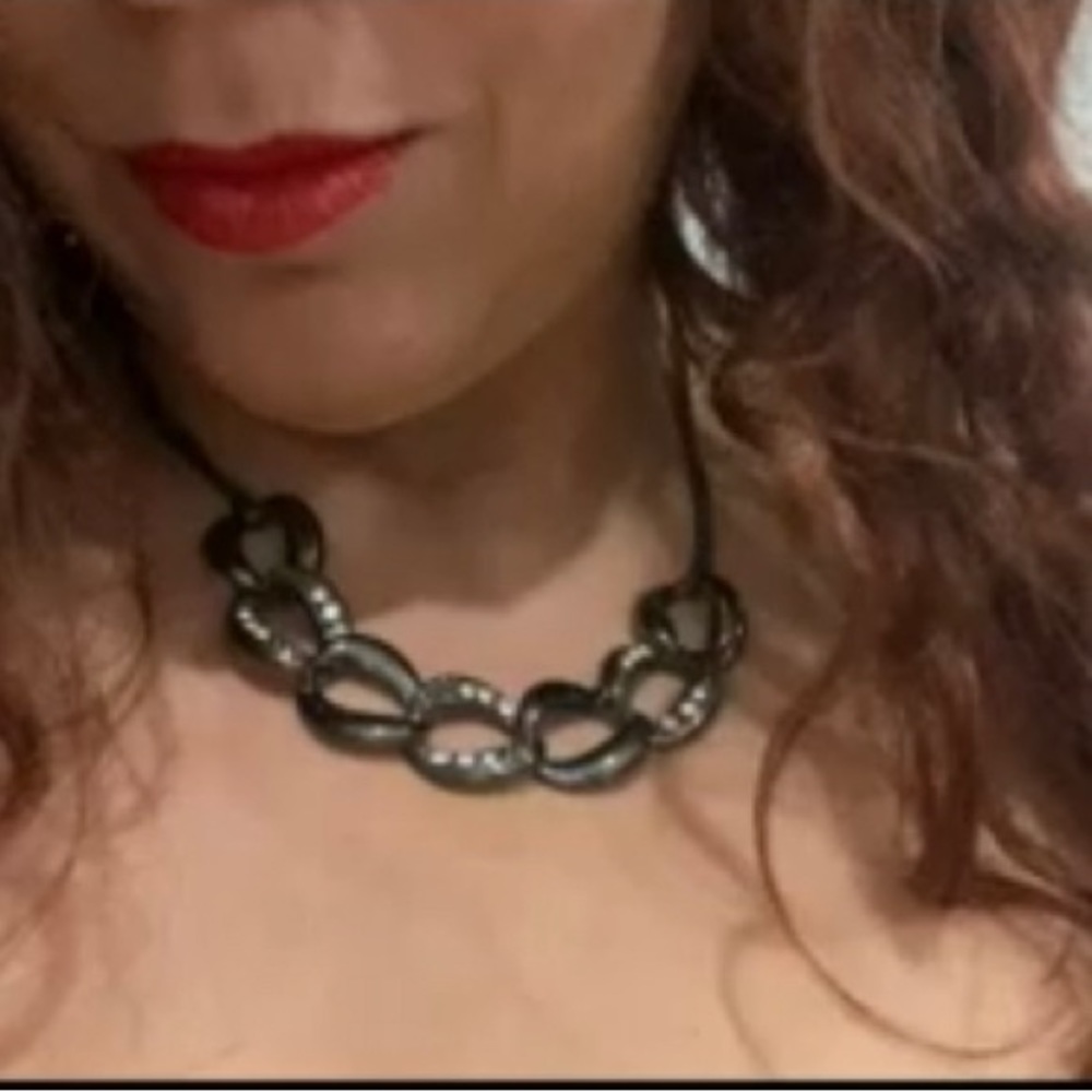 Sexy Chunky chain rhinestone Necklace choker necklace gunmetal grey